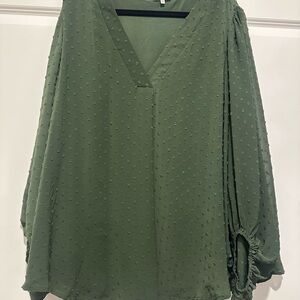 Green Polka Dot V-Neck Blouse